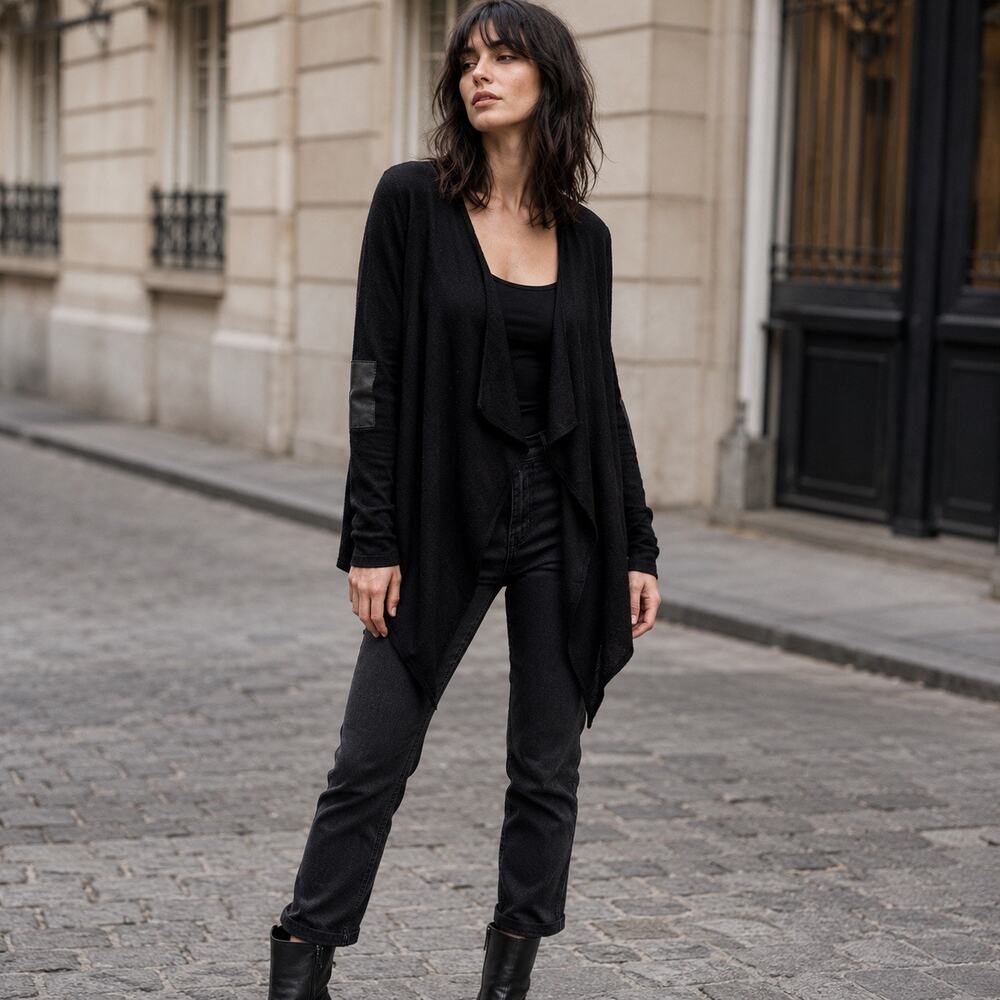 Edgy Luxe Zadig & Voltaire Daphnee Mix Lamb leather Patch Wool Cashmere Cardigan